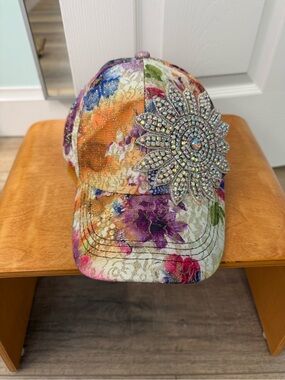 Rhinestone Floral Baseball Cap - Multicolor